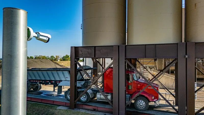 The Look Lock 'n Load silo safety system watching a truck pull into position